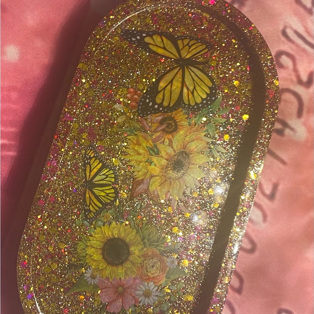 Glittery Floral and Butterfly Tray